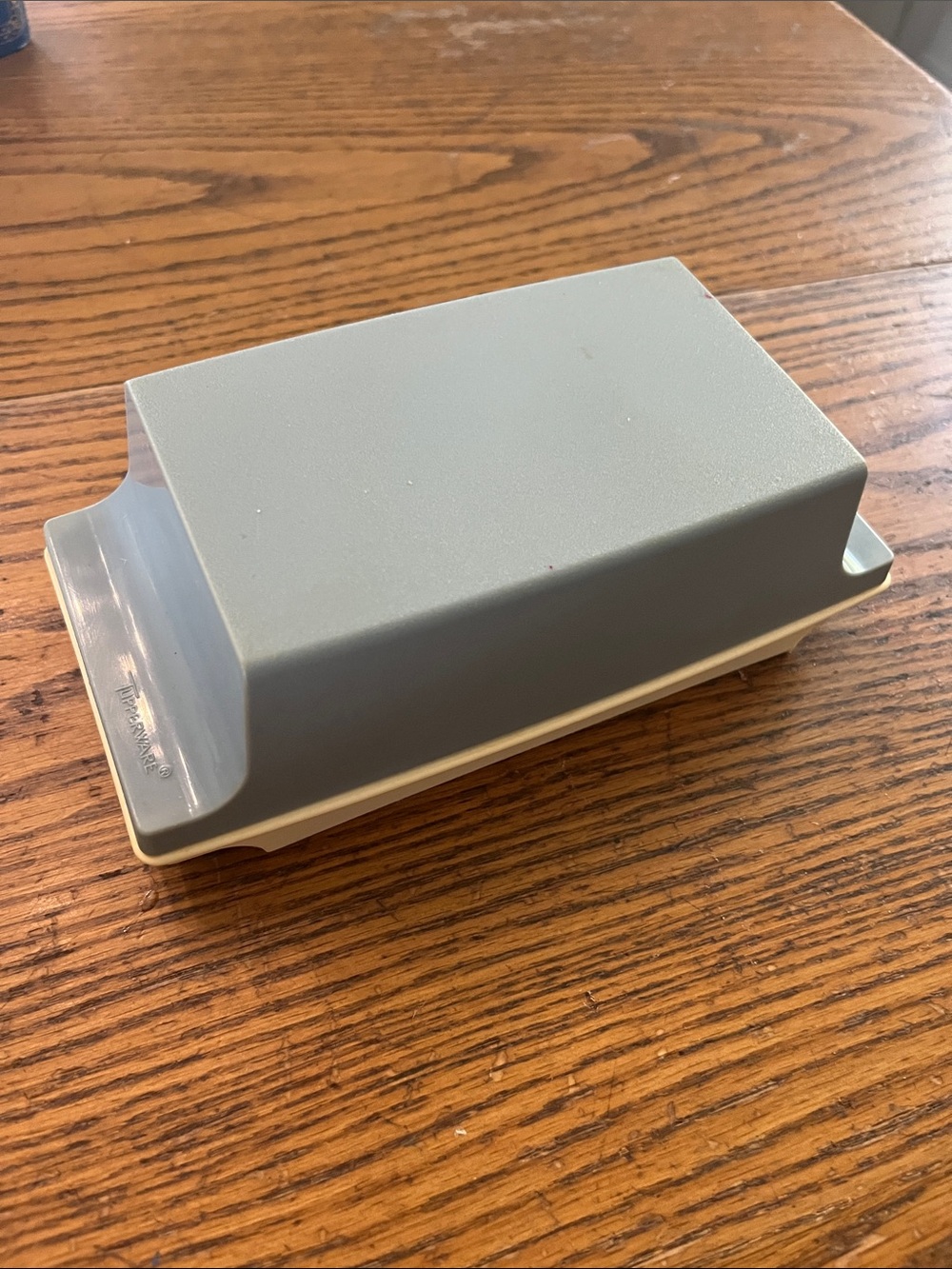 Tupperware Rectangular Light Blue Ceramic Butter Dish with Cream Base